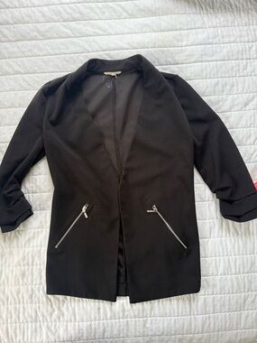 Classic Black Women's Blazer Coat with Zip Pockets